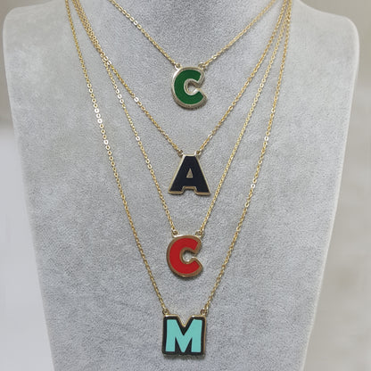 Initial Necklace, Personalized Jewelry ,Gifts for Her, Enamel Necklace 18k Gold Over Bronze
