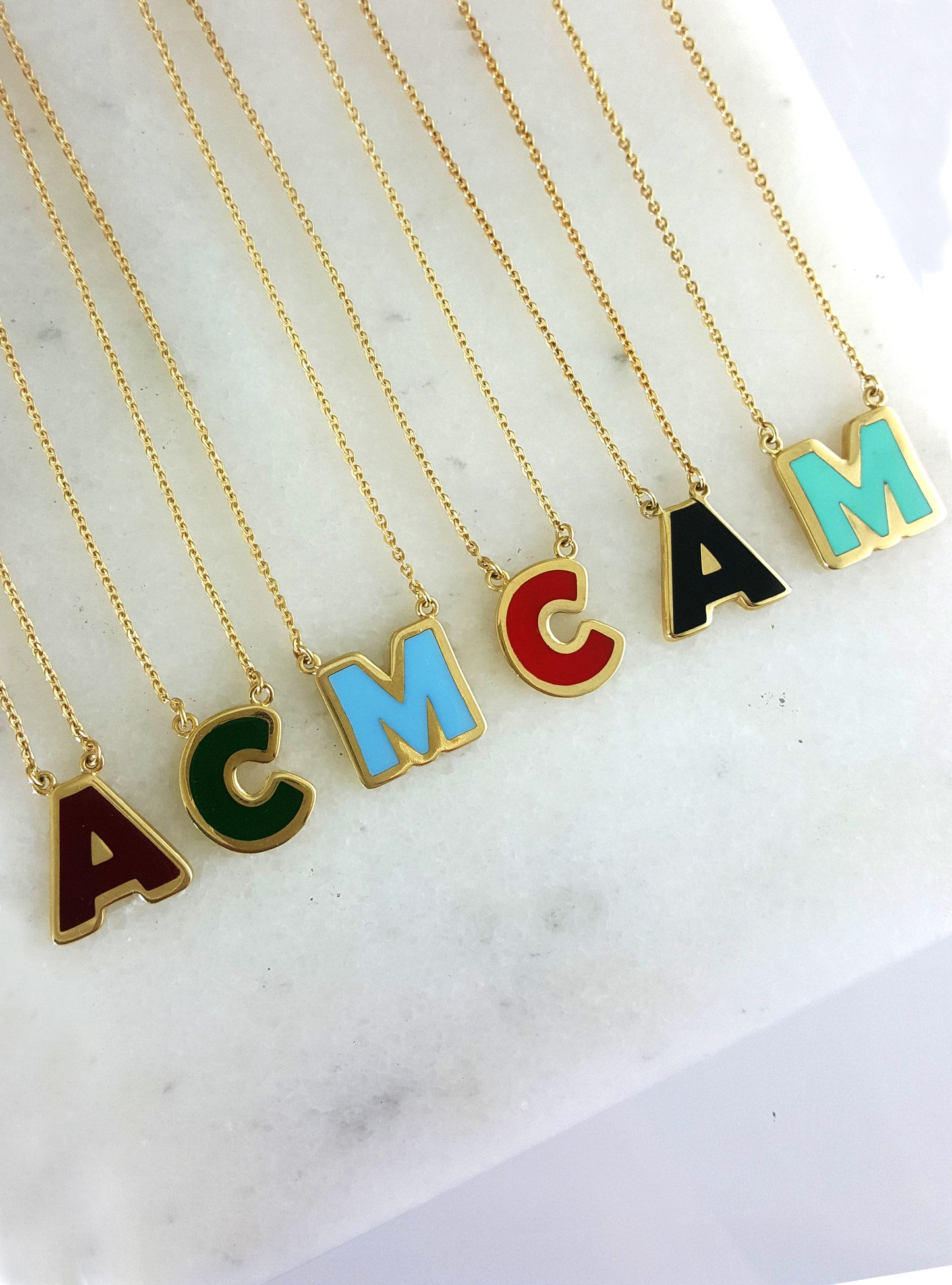 Initial Necklace, Personalized Jewelry ,Gifts for Her, Enamel Necklace 18k Gold Over Bronze