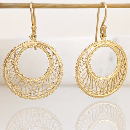 Open Circle Hoop Earrings Filigree Drop