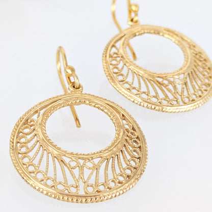 Open Circle Hoop Earrings Filigree Drop