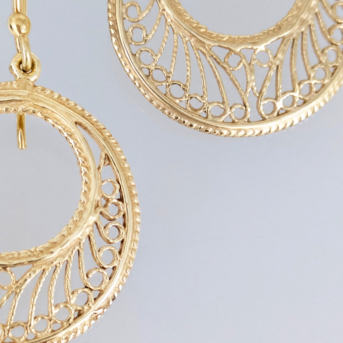 Open Circle Hoop Earrings Filigree Drop
