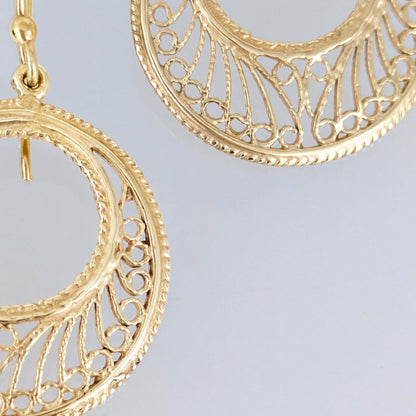 Open Circle Hoop Earrings Filigree Drop