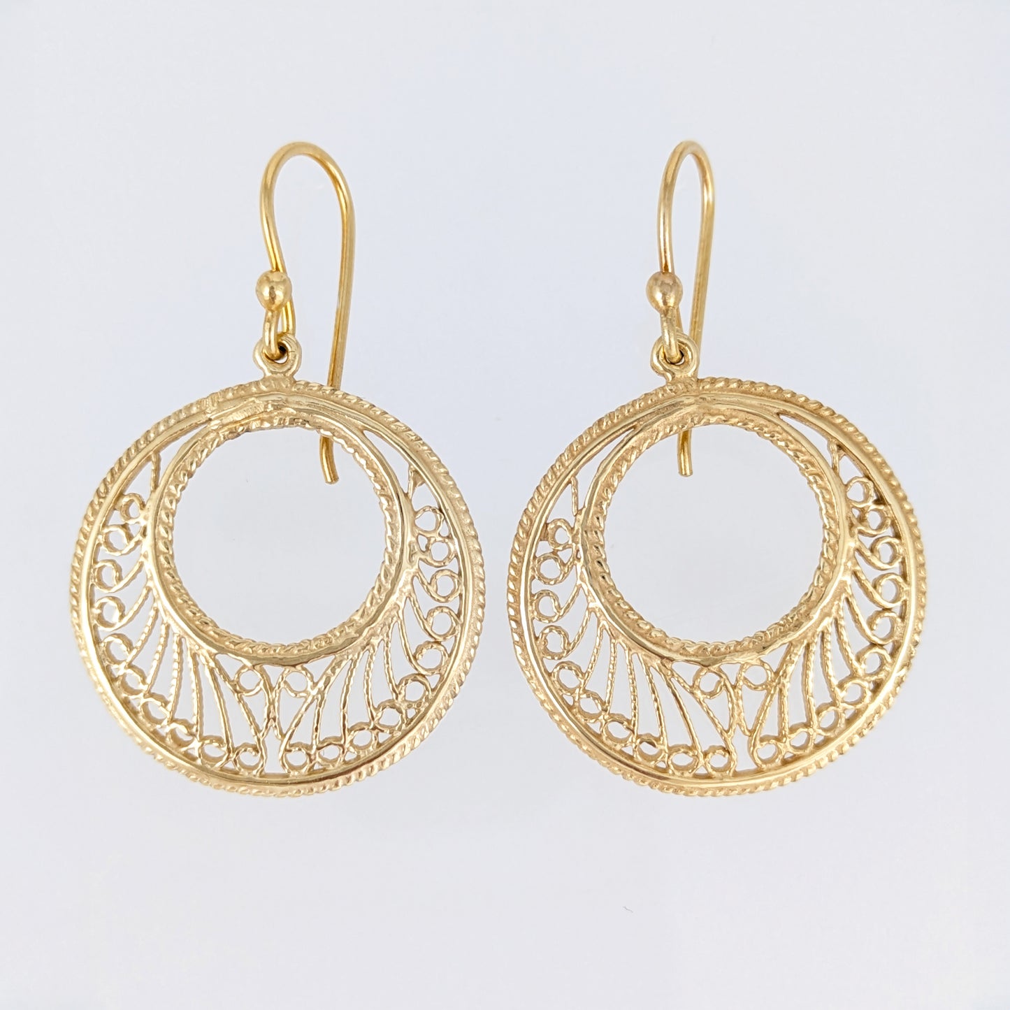 Open Circle Hoop Earrings Filigree Drop