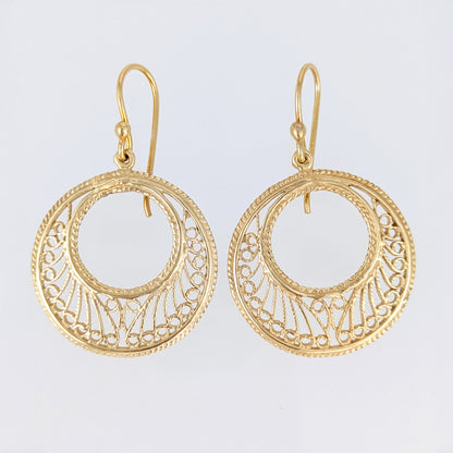 Open Circle Hoop Earrings Filigree Drop
