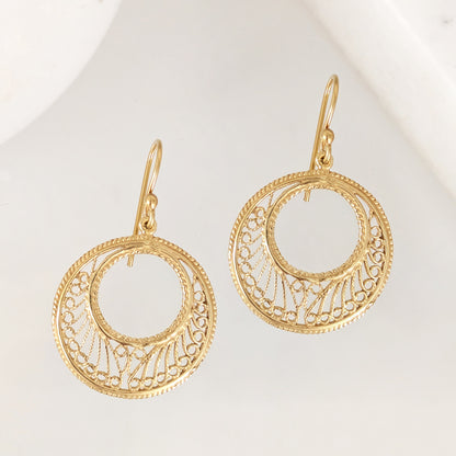Open Circle Hoop Earrings Filigree Drop