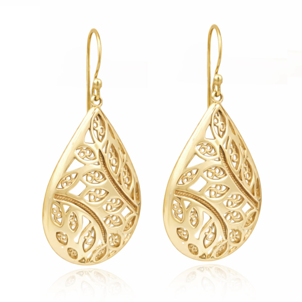 Teardrop Leaf Filigree Drop Earrings