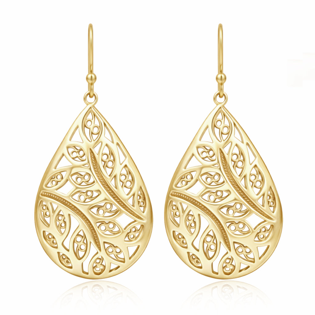 Teardrop Leaf Filigree Drop Earrings