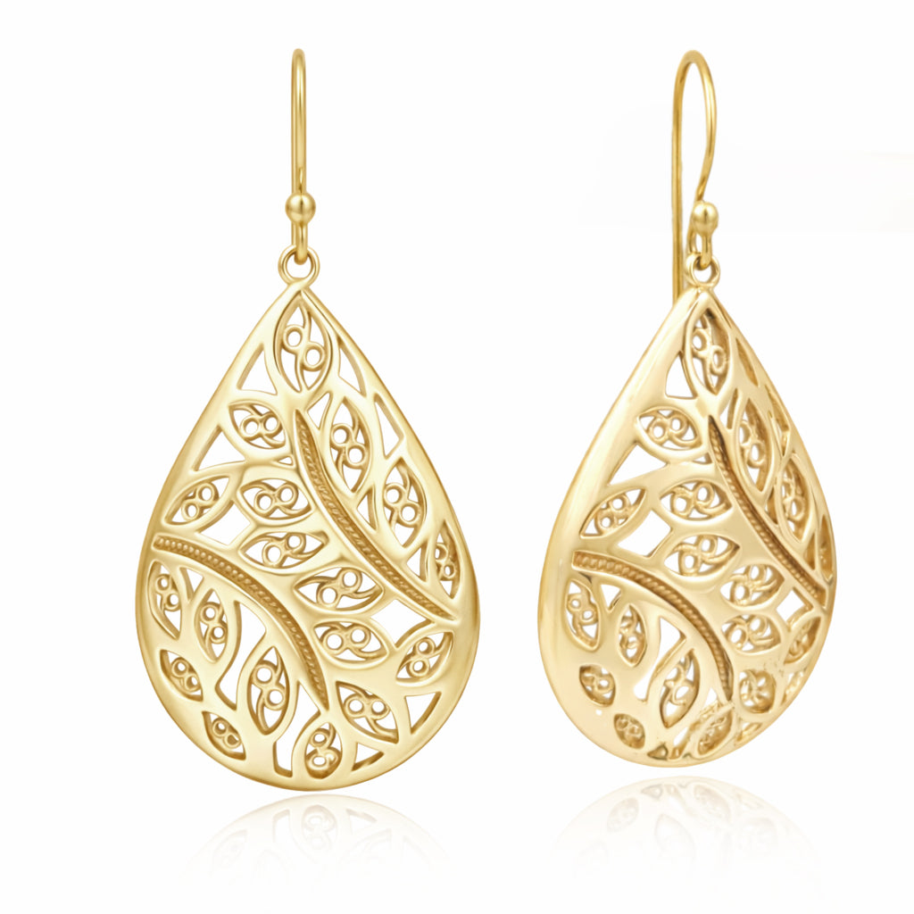 Teardrop Leaf Filigree Drop Earrings