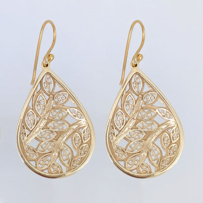 Teardrop Leaf Filigree Drop Earrings