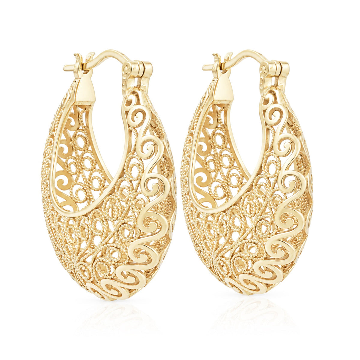 Filigree Voyager Hoop Earrings with Ornate Scrollwork