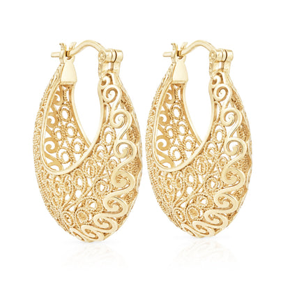 Filigree Voyager Hoop Earrings with Ornate Scrollwork