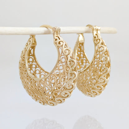 Filigree Voyager Hoop Earrings with Ornate Scrollwork