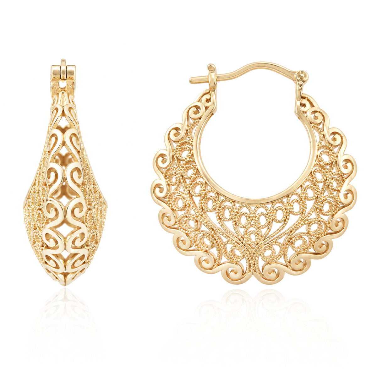 Filigree Voyager Hoop Earrings with Ornate Scrollwork