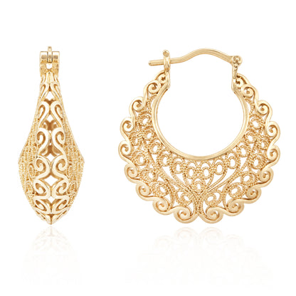 Filigree Voyager Hoop Earrings with Ornate Scrollwork