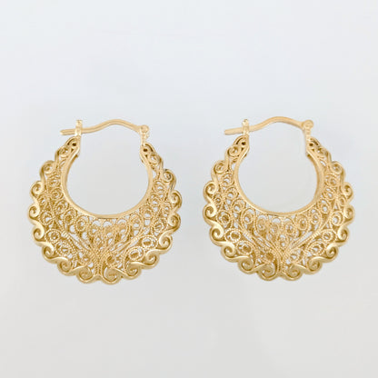 Filigree Voyager Hoop Earrings with Ornate Scrollwork
