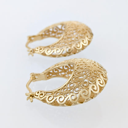 Filigree Voyager Hoop Earrings with Ornate Scrollwork