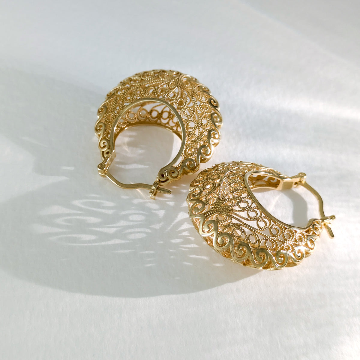 Filigree Voyager Hoop Earrings with Ornate Scrollwork
