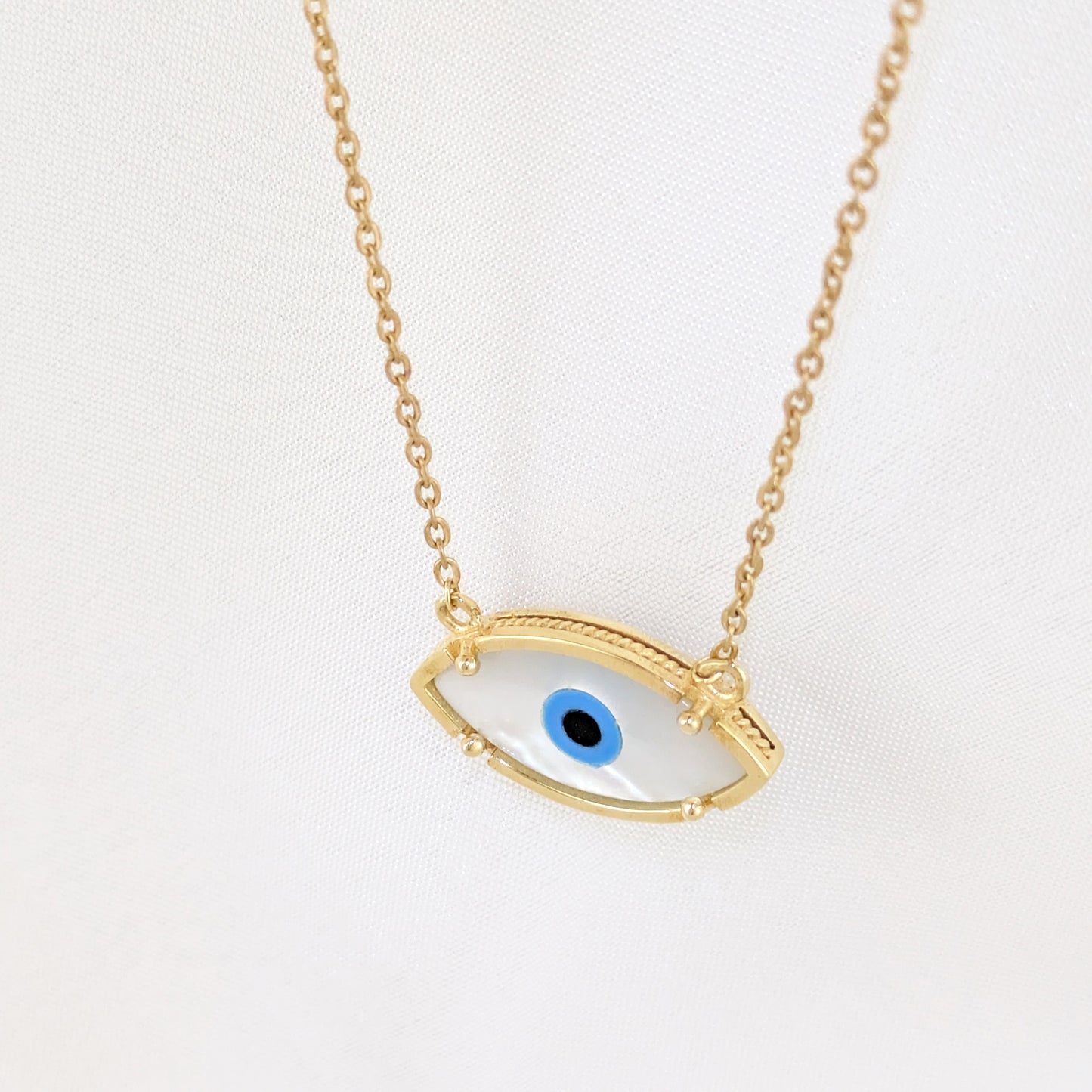 Mother of Pearl Evil Eye Necklace Turkish Nazar Necklace