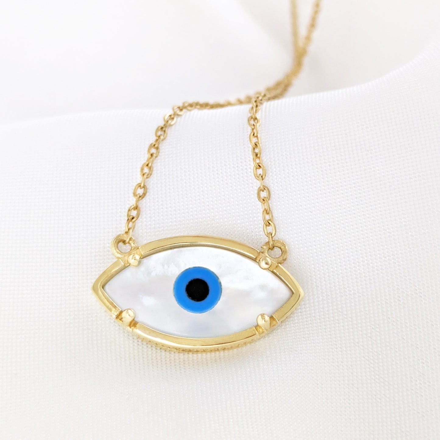 Mother of Pearl Evil Eye Necklace Turkish Nazar Necklace