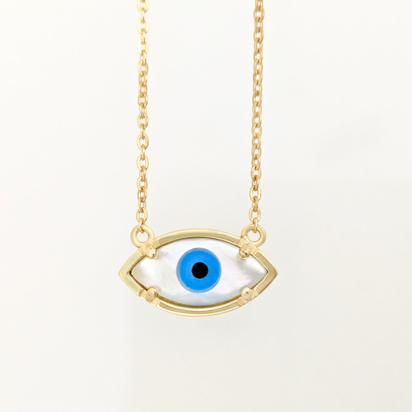 Mother of Pearl Evil Eye Necklace Marquise Nazar Necklace