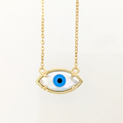 Mother of Pearl Evil Eye Necklace Marquise Nazar Necklace