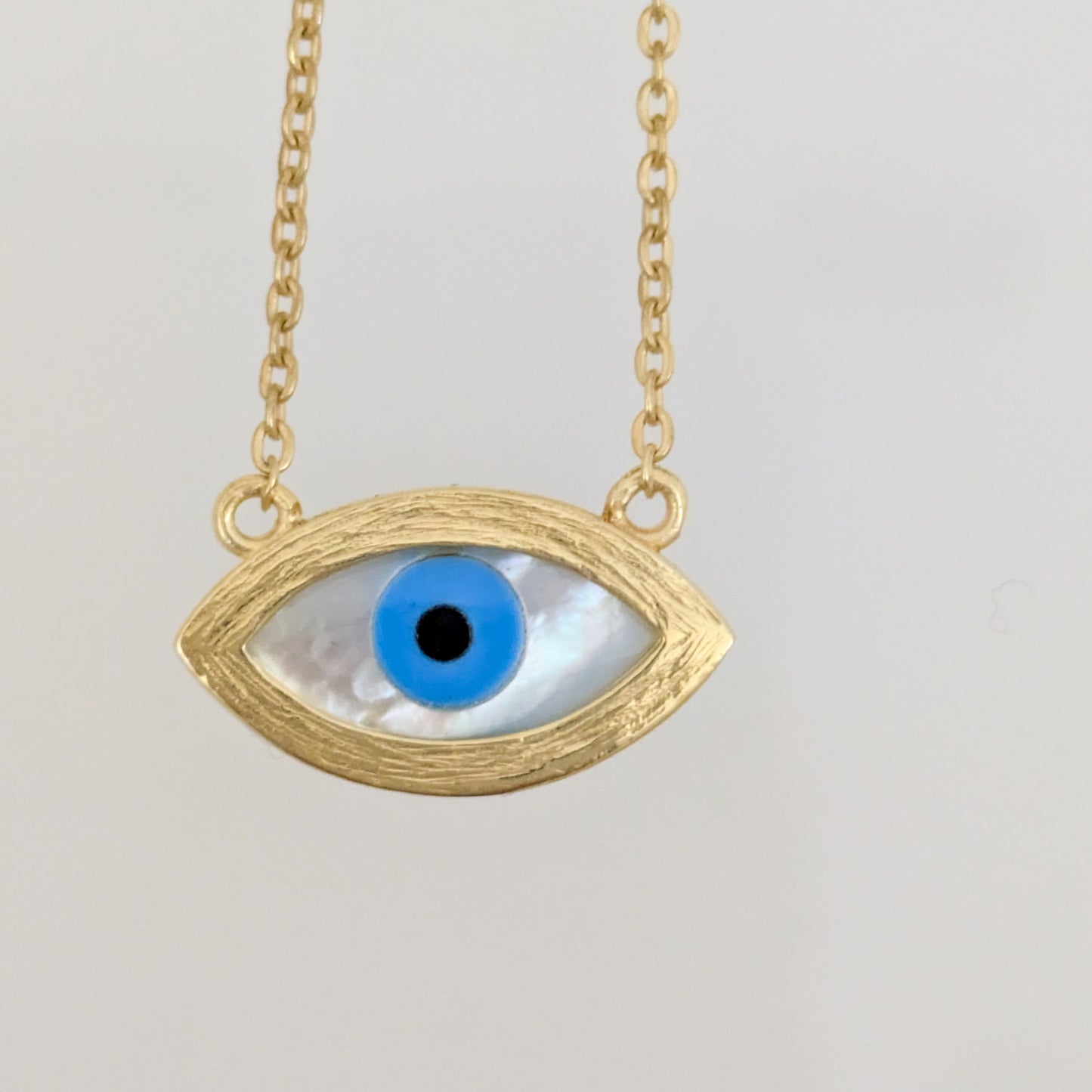 Mother of Pearl Evil Eye Necklace Marquise Nazar Necklace
