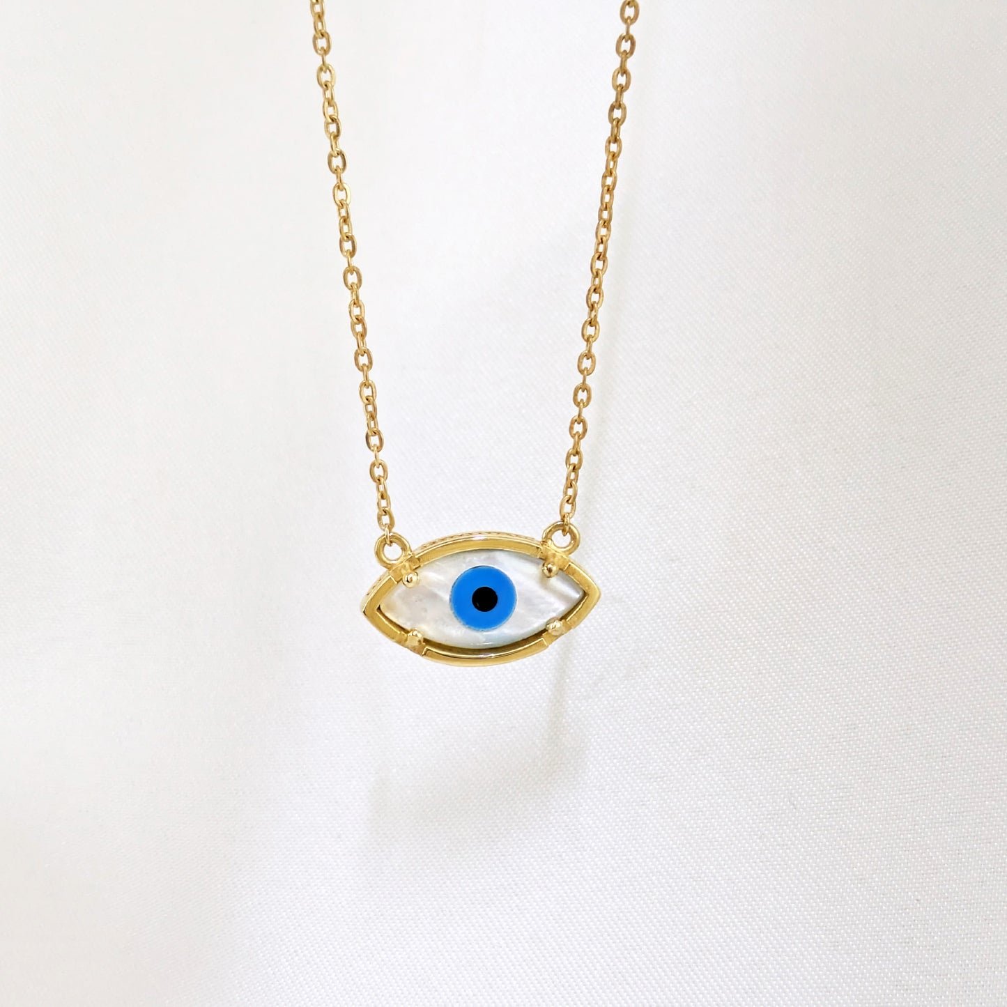 Mother of Pearl Evil Eye Necklace Marquise Nazar Necklace