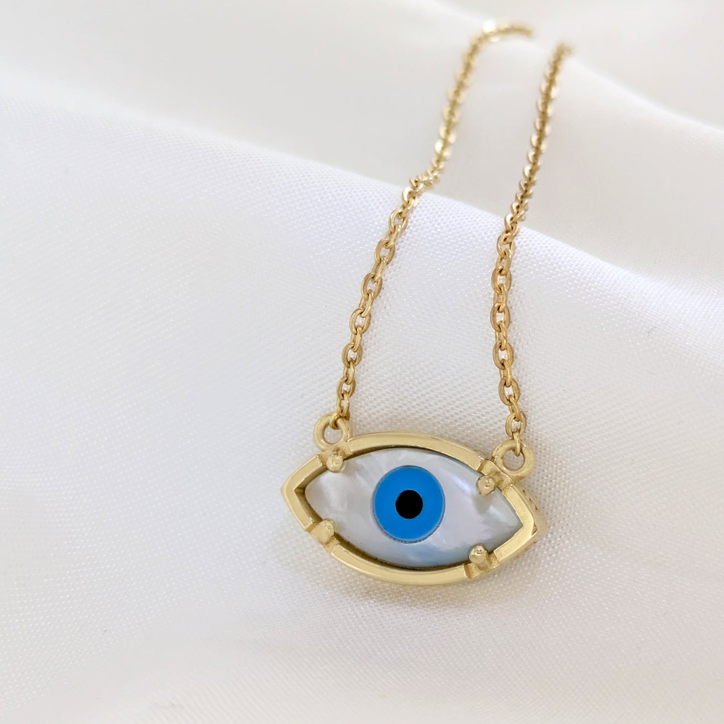 Mother of Pearl Evil Eye Necklace Marquise Nazar Necklace