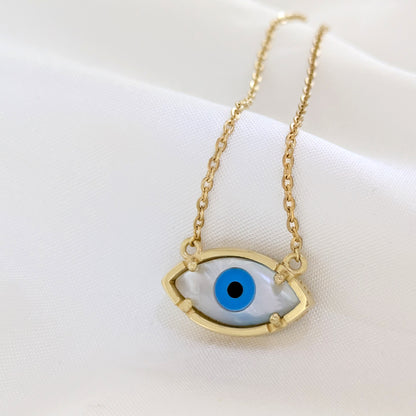 Mother of Pearl Evil Eye Necklace Marquise Nazar Necklace