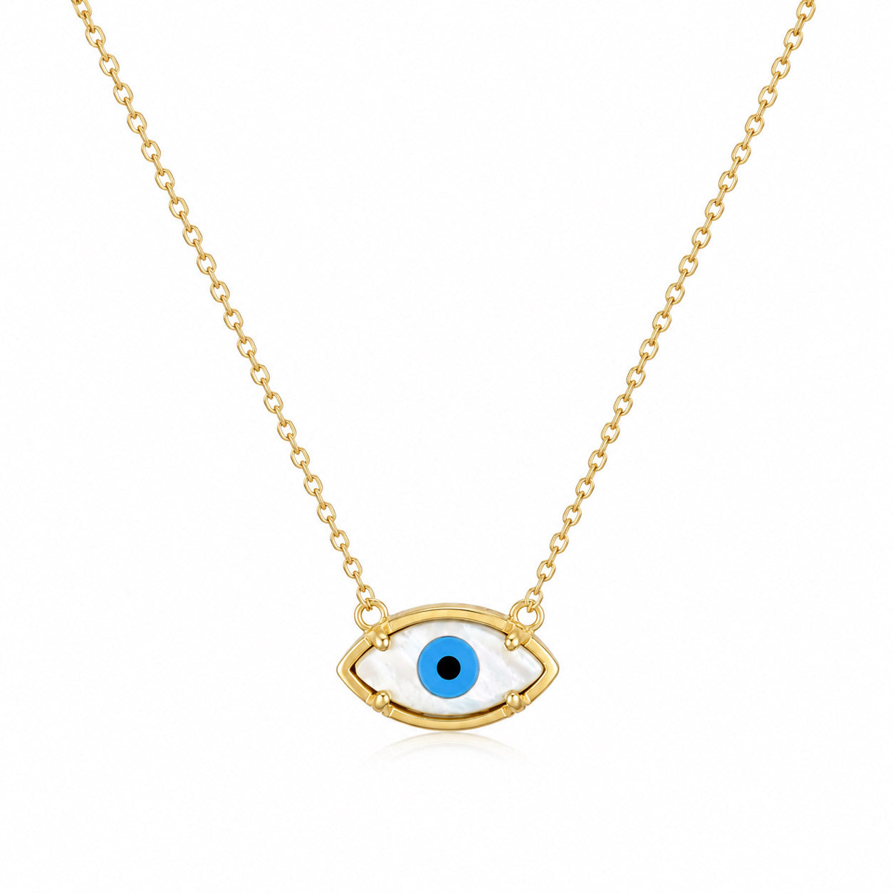 Mother of Pearl Evil Eye Necklace Marquise Nazar Necklace