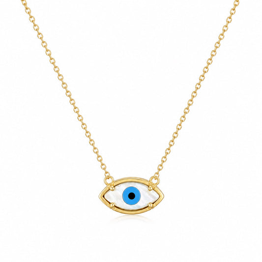 Mother of Pearl Evil Eye Necklace Marquise Nazar Necklace