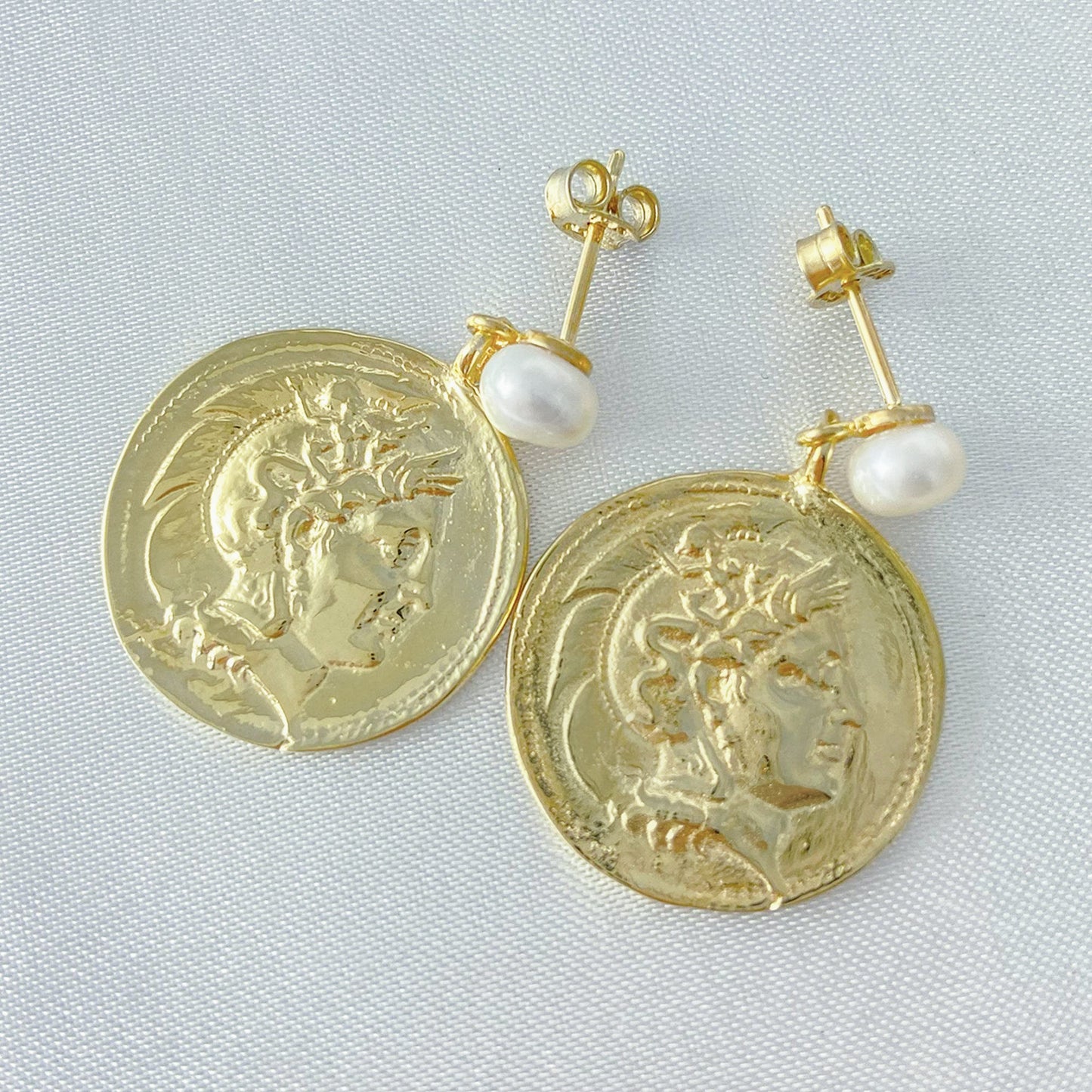 Pearl Roman Great Alexander Coin Earrings