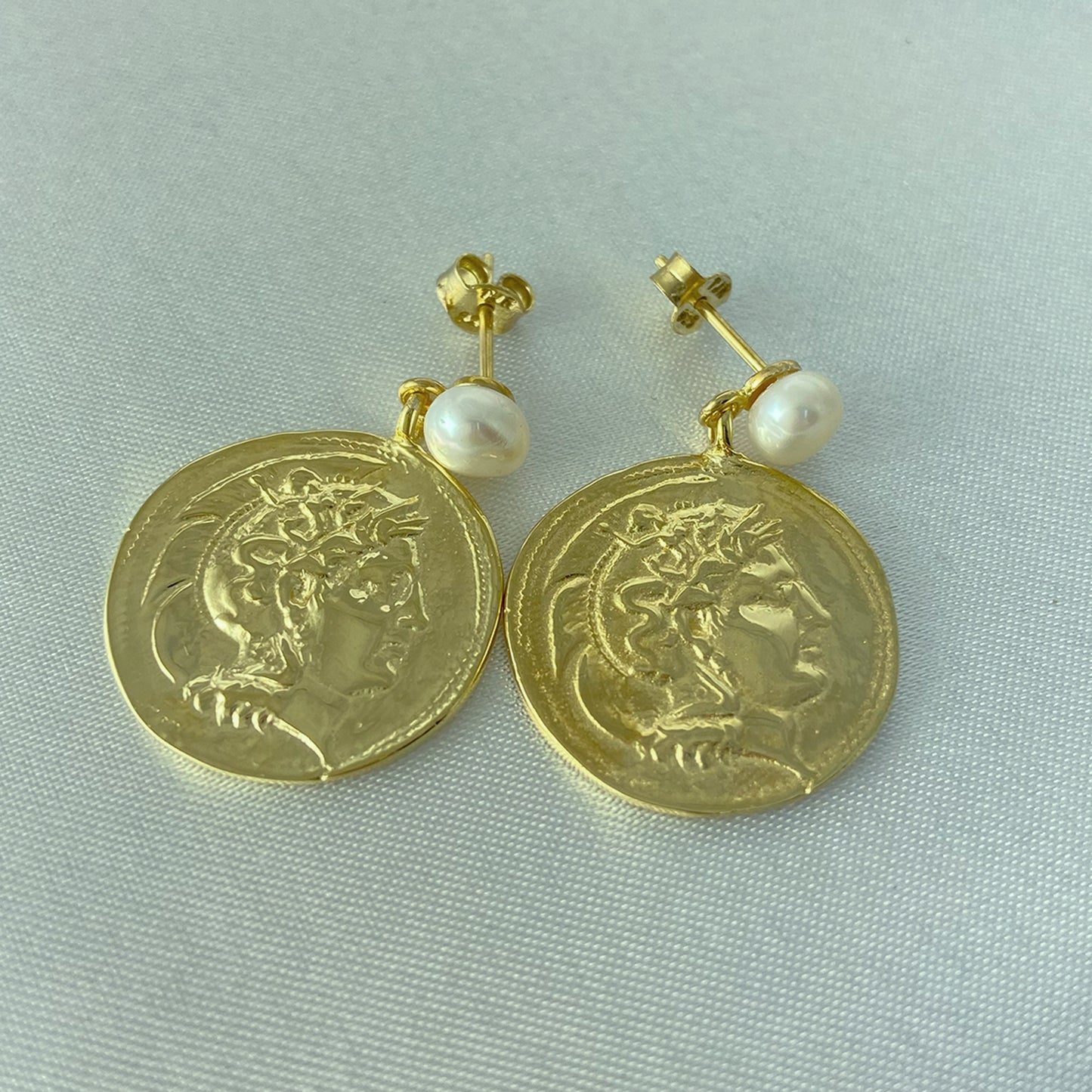 Pearl Roman Great Alexander Coin Earrings