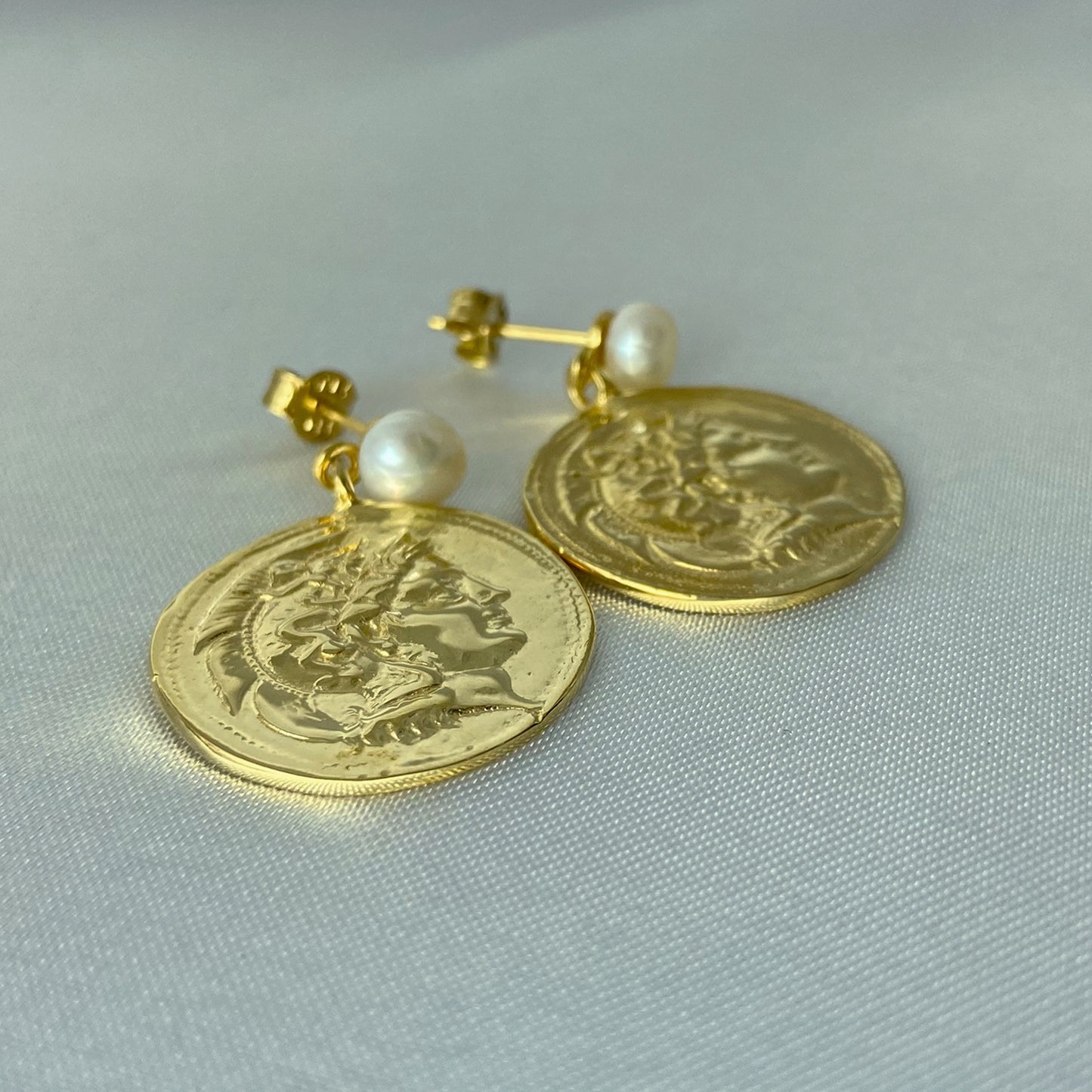 Pearl Roman Great Alexander Coin Earrings