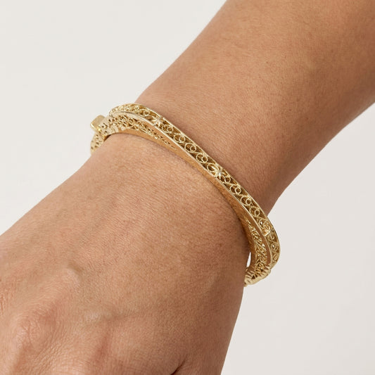 Vintage Inspired Turkish Filigree Bracelet with Hinged Closure
