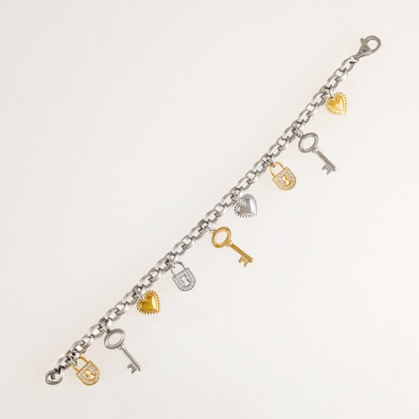 Heart, Key & Lock Charm Bracelet – Sterling Silver with Preciosa Crystals