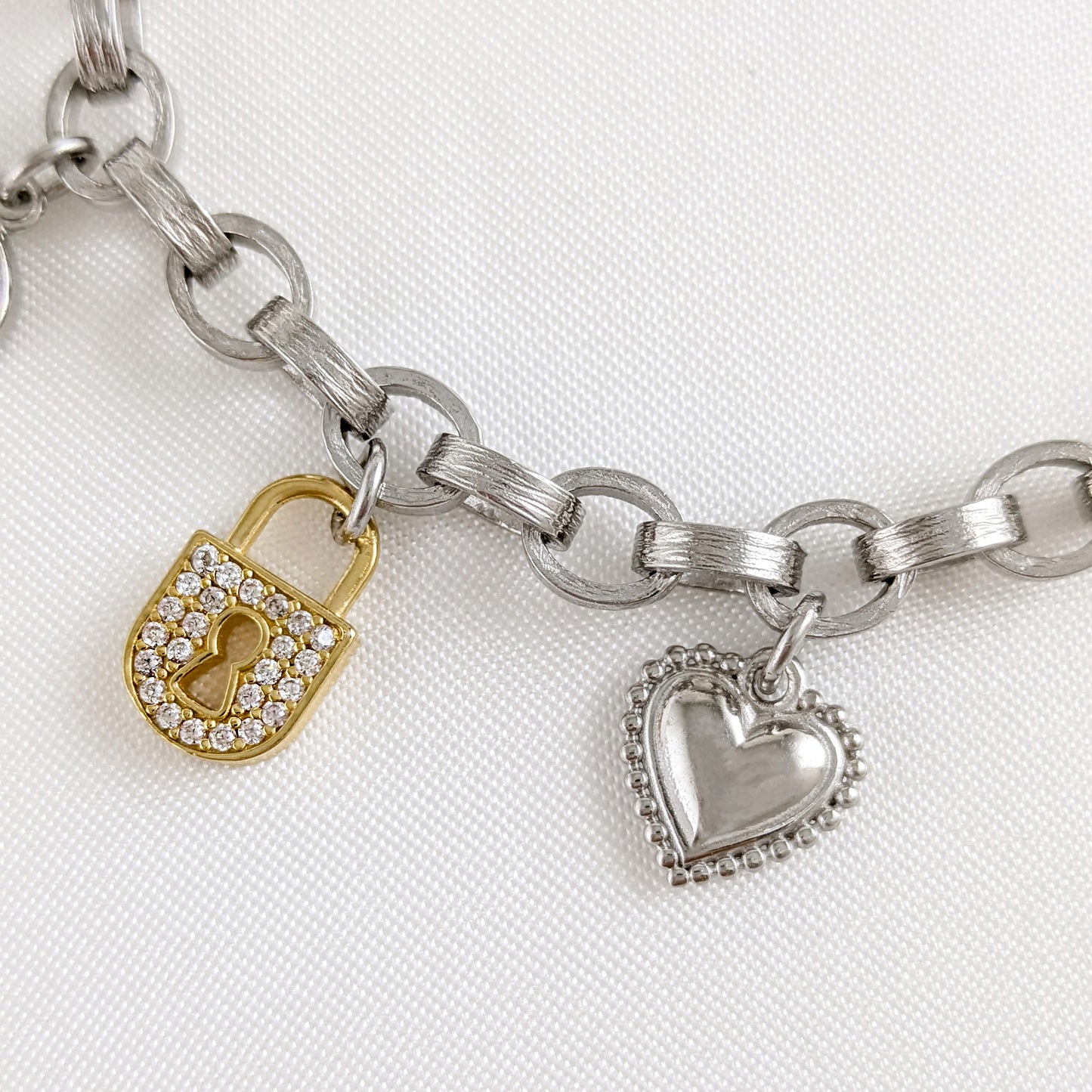 Heart, Key & Lock Charm Bracelet – Sterling Silver with Preciosa Crystals