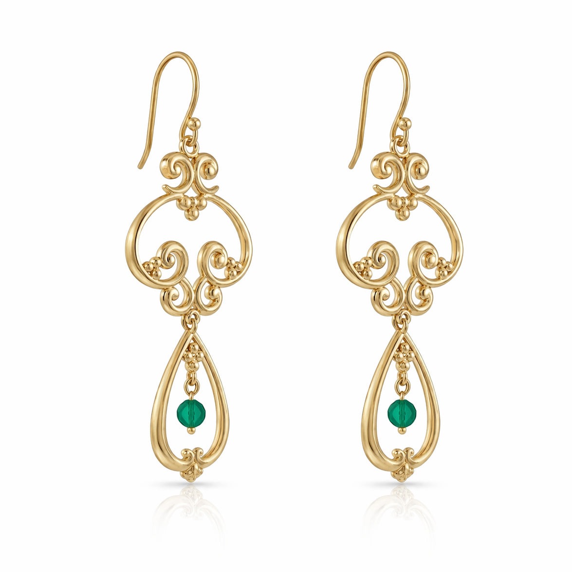Scrollwork Vintage Style Drop Earrings White or Green Agate