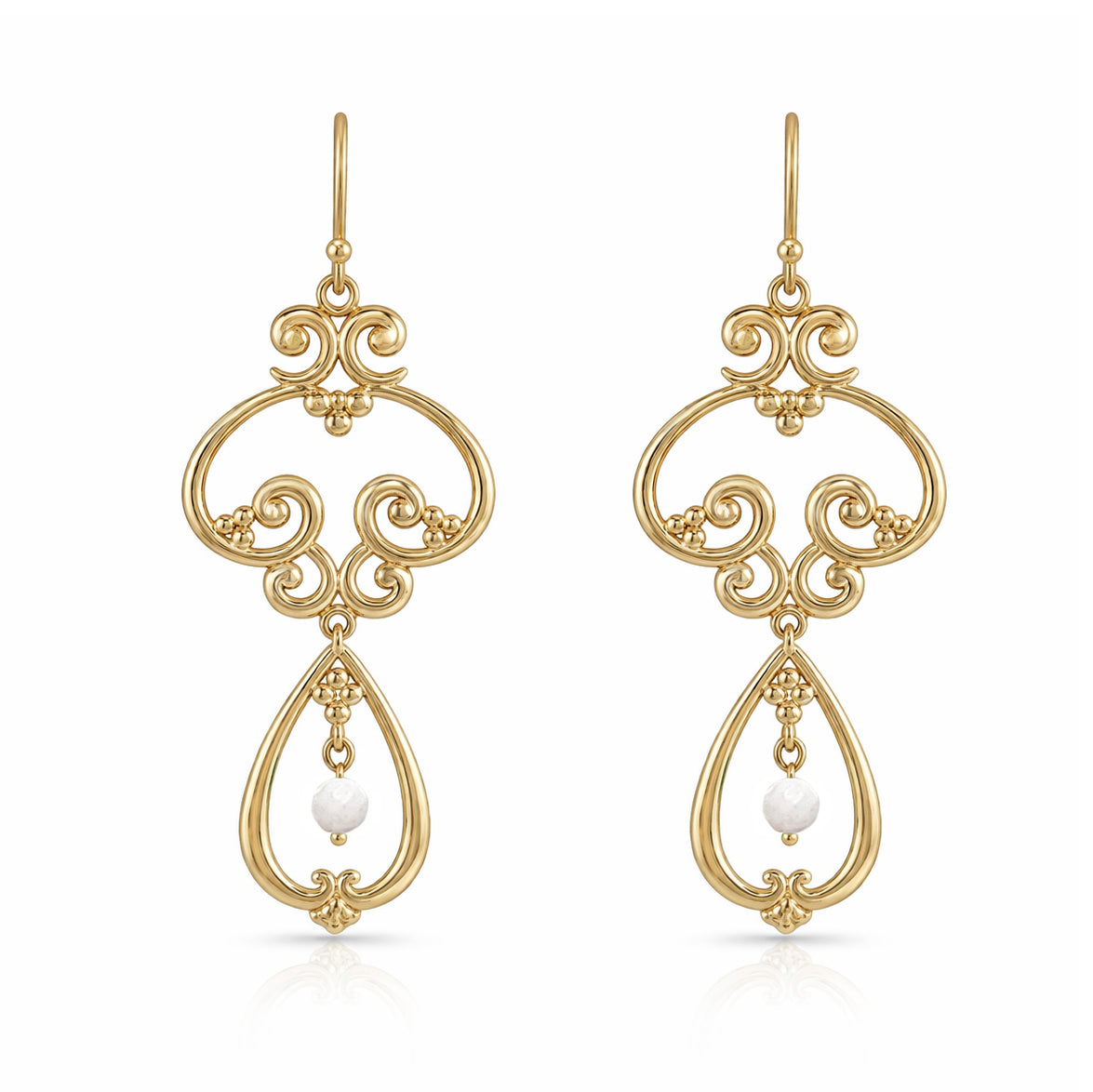 Scrollwork Vintage Style Drop Earrings White or Green Agate