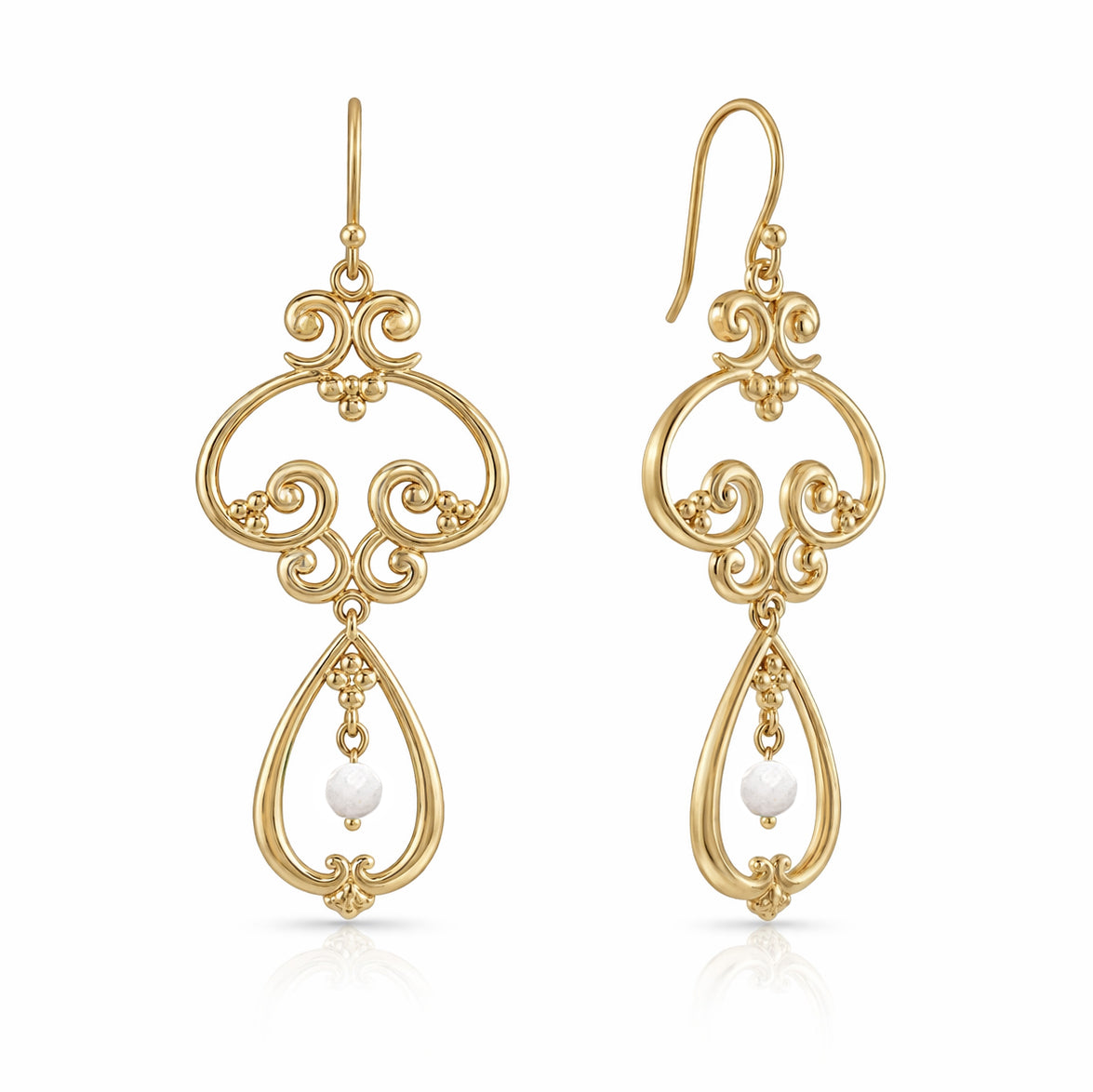 Scrollwork Vintage Style Drop Earrings White or Green Agate