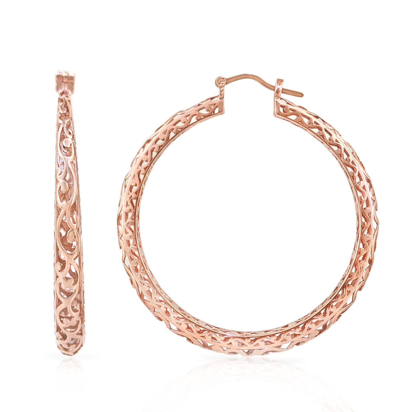 Made to Order Glamorous Scrollwork Gold Over Sterling Silver Filigree Hoops - 52mm (2.05 inches) Inner Diameter