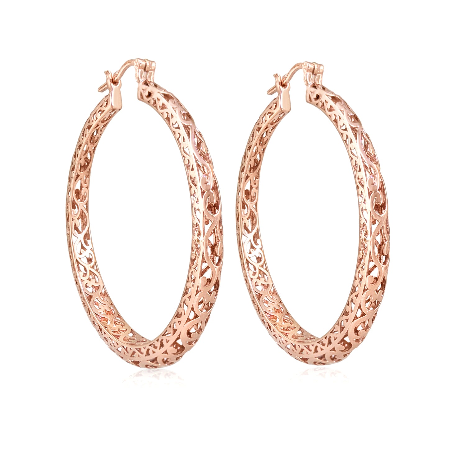 Made to Order Glamorous Scrollwork Gold Over Sterling Silver Filigree Hoops - 52mm (2.05 inches) Inner Diameter