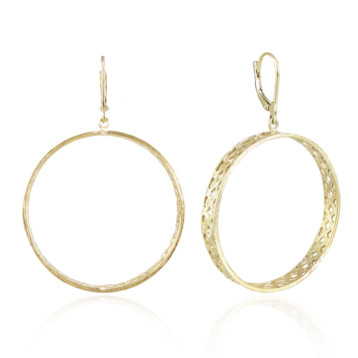 Open Hoop Drop Earrings with Lattice Cutout Detail