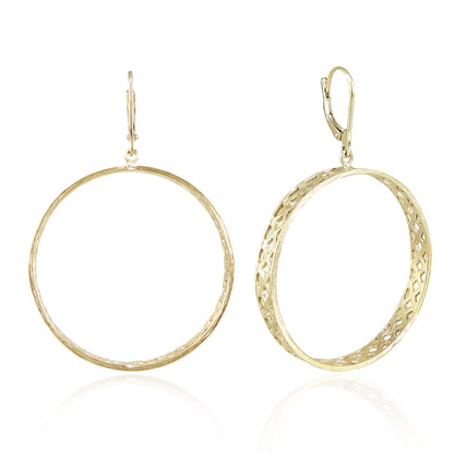 Open Hoop Drop Earrings with Lattice Cutout Detail