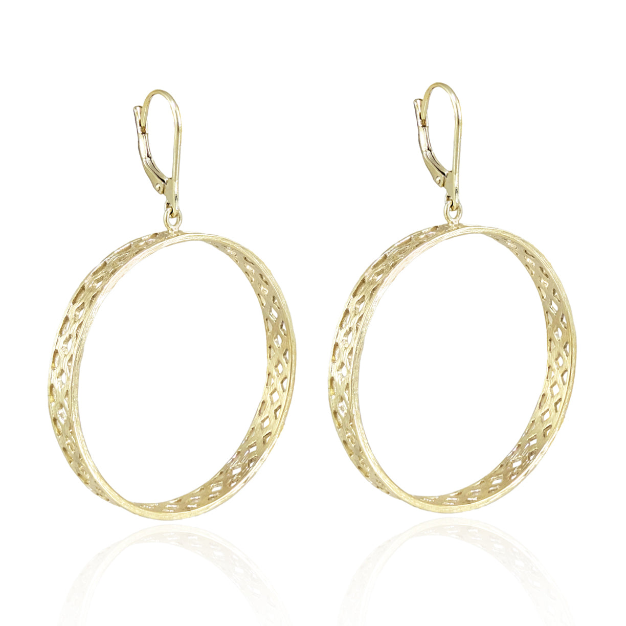 Open Hoop Drop Earrings with Lattice Cutout Detail