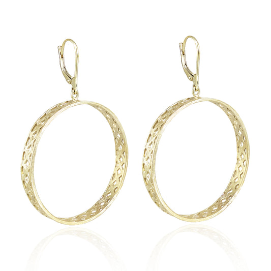 Open Hoop Drop Earrings with Lattice Cutout Detail