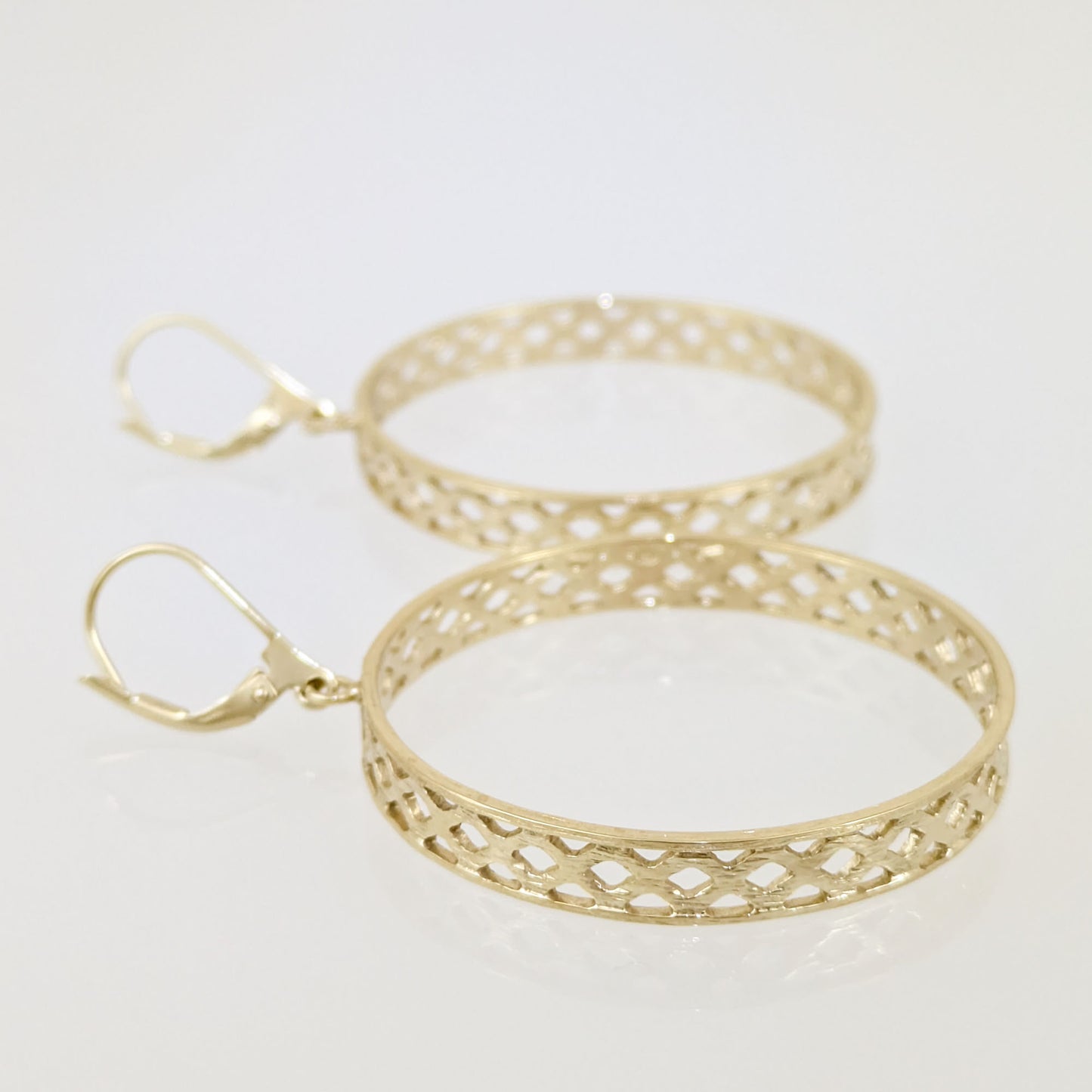 Open Hoop Drop Earrings with Lattice Cutout Detail