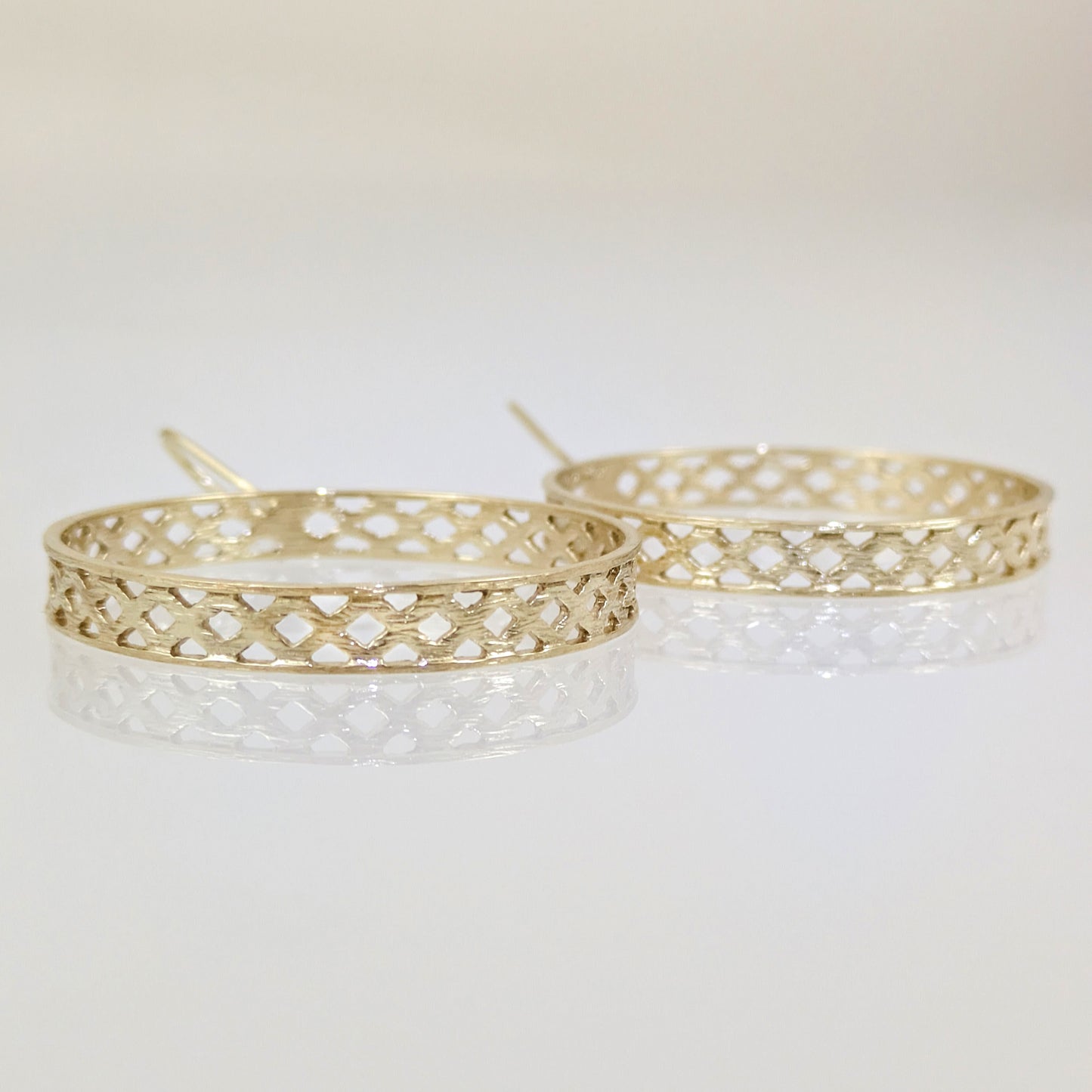 Open Hoop Drop Earrings with Lattice Cutout Detail