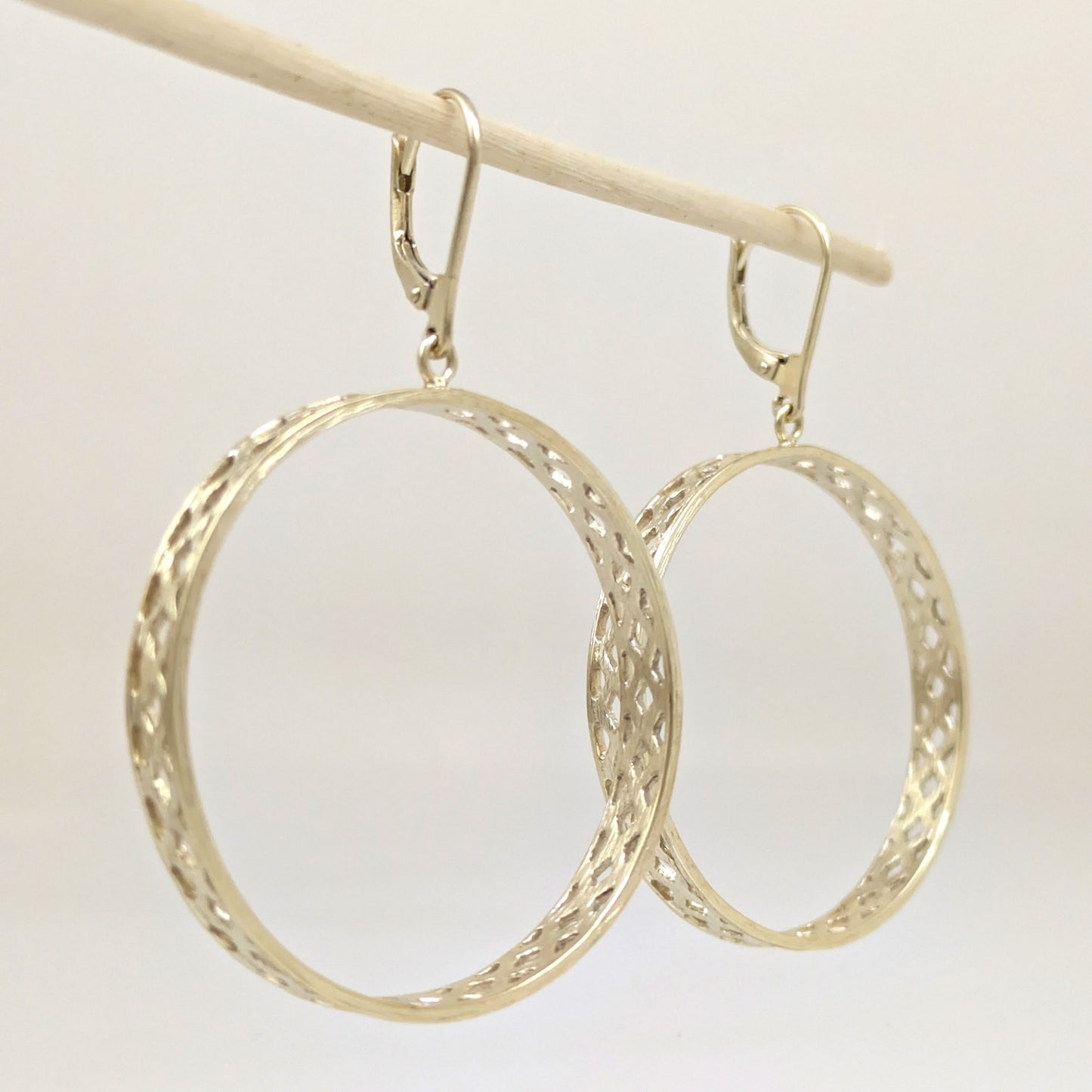 Open Hoop Drop Earrings with Lattice Cutout Detail