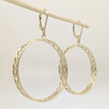 Open Hoop Drop Earrings with Lattice Cutout Detail